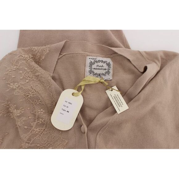 PINK MEMORIES Lace Detail Short Sleeve Cardigan Women Pink Sweaters - Picture 5 of 6